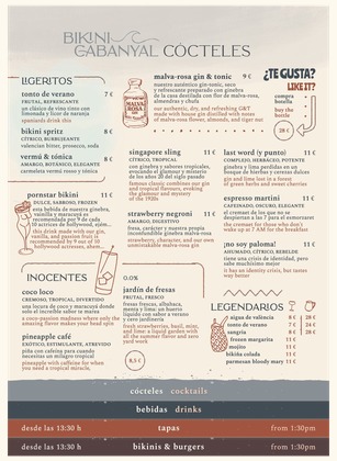 Carta de Comida Bikini Cabanyal